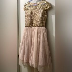 Rare Editions Big Girls Blush Pink & Ivory Beaded High Low Dress—Size 16